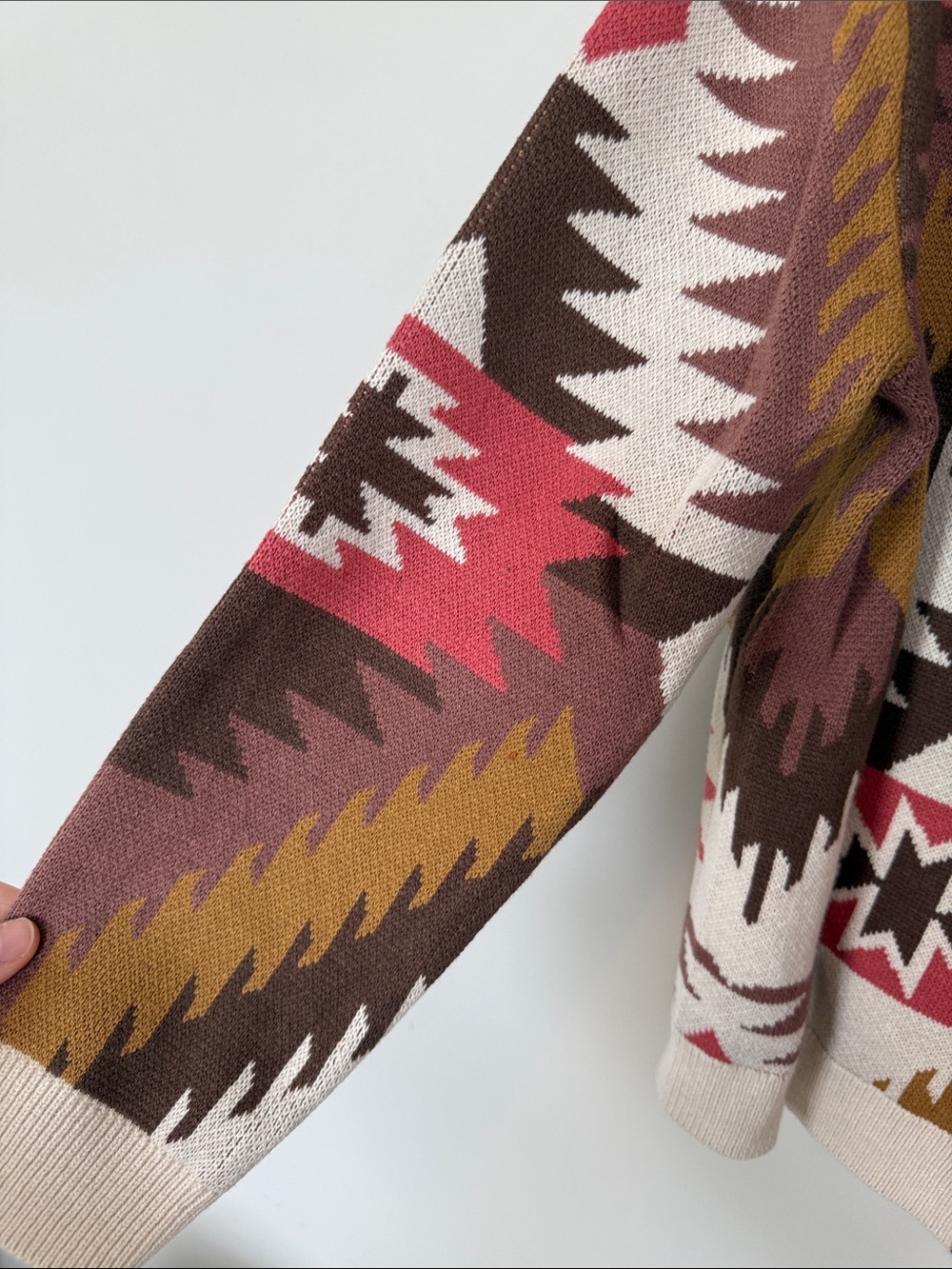 Lucky Brand Aztec Open-Front Cardigan in Pink, Brown, Rust & Cream - Picture 7 of 12